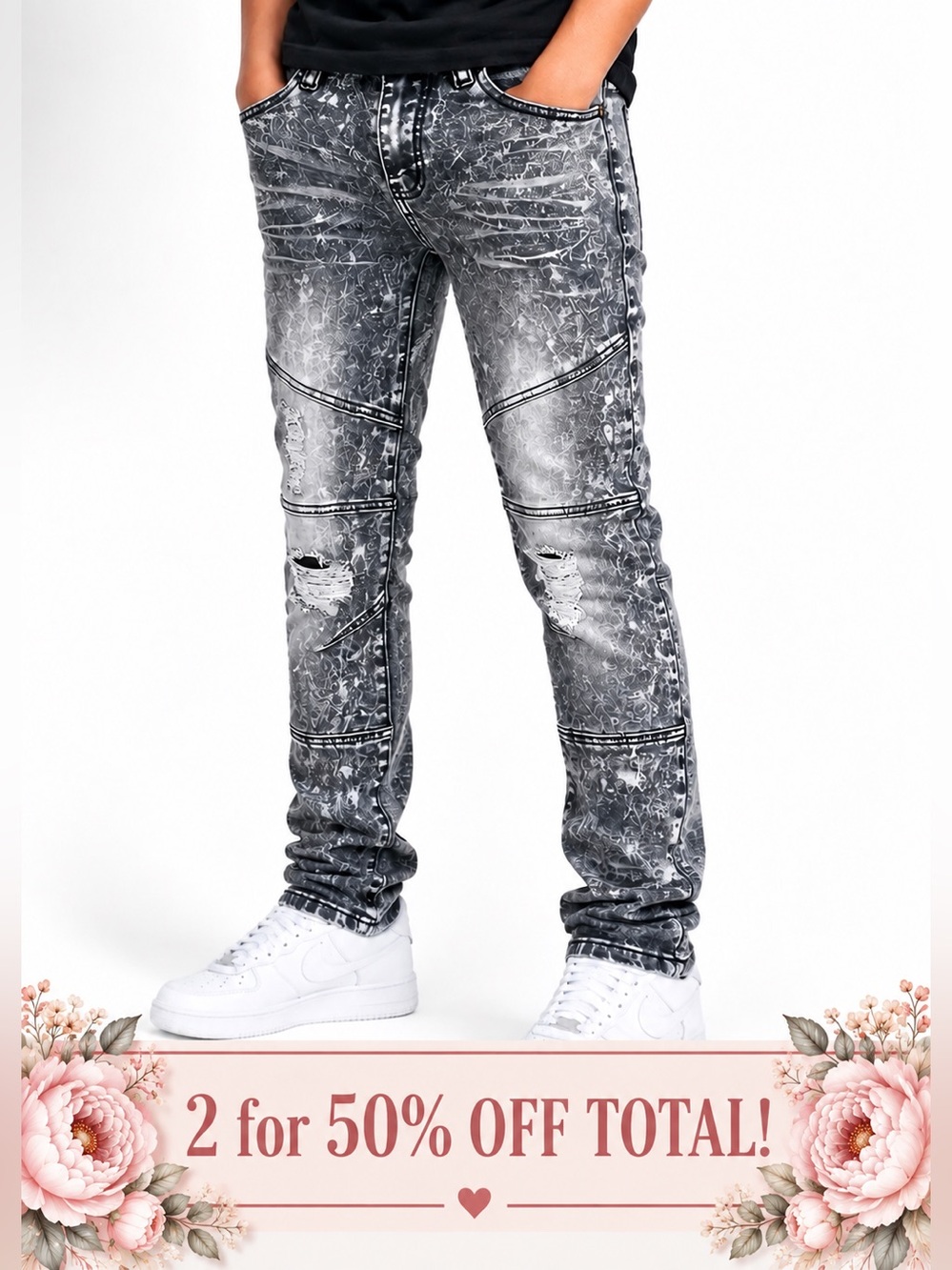 rue21 Premium Skinny Arc Supreme Flex Grey Acid Wash Biker Moto Jeans 26x30